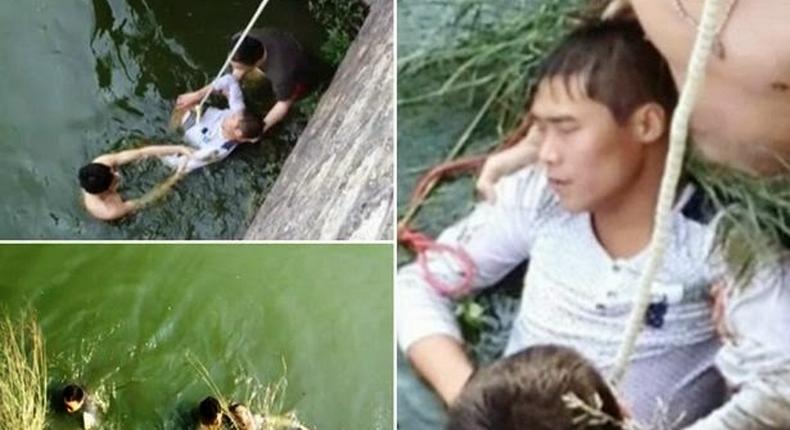 Images of the groom being rescued