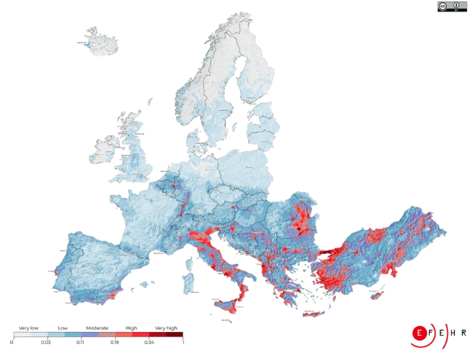 Mapa rizika od zemljotresa u Evropi