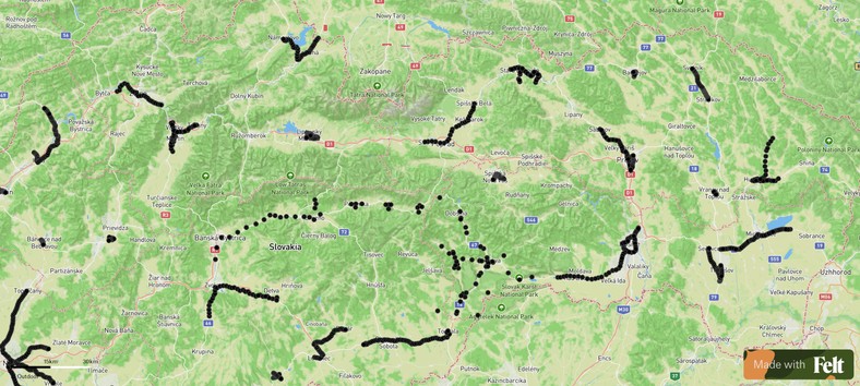 Mapa protestów słowackich rolników we wschodniej części tego kraju