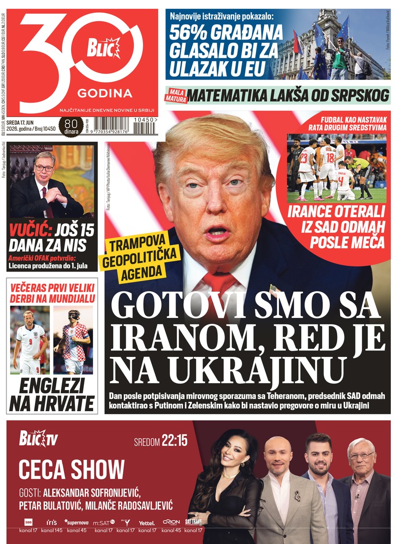 Blic naslovna strana za 17.6.