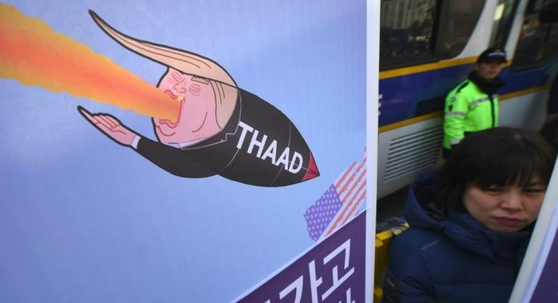 South Korean protesters rally against the planned deployment of the US Terminal High-Altitude Area Defense (THAAD) missile-defence system. in Seoul on February 28, 2017