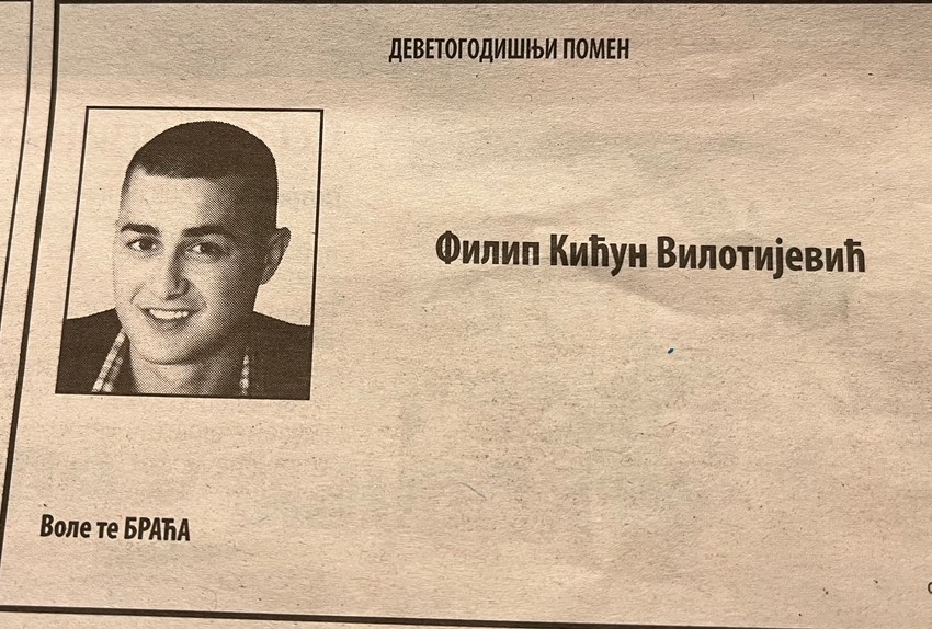 Čitulja Filipu Vilotijeviću