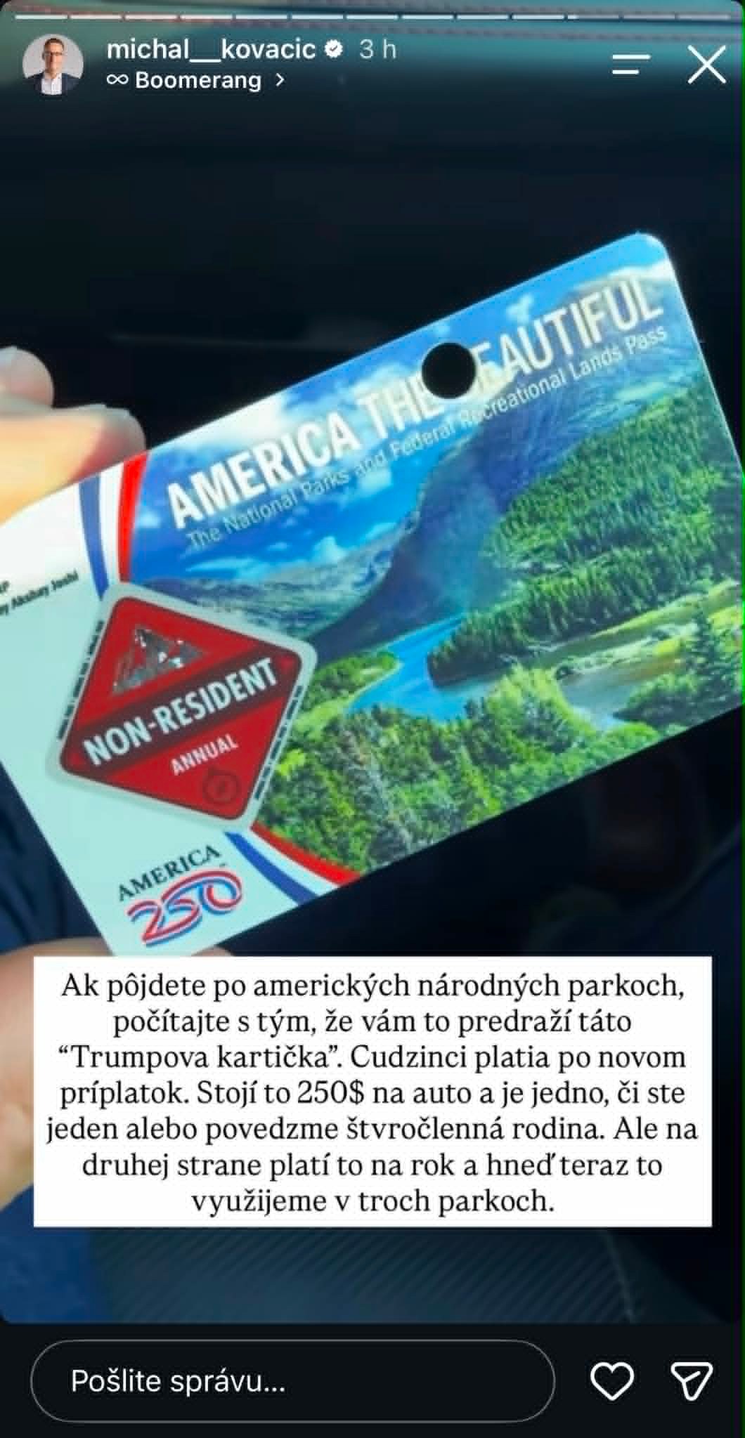 Kovačič dokumentuje svoju cestu v USA na sociálnych sieťach. 