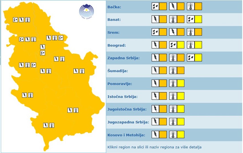 Meteoalarm za sredu