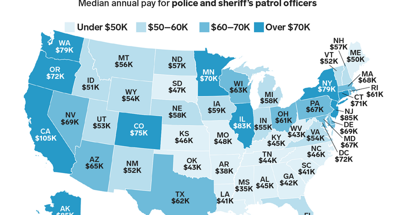 police officer pay by state map