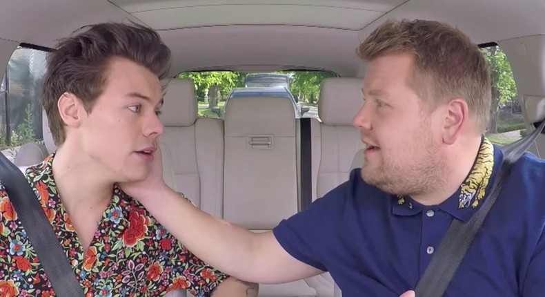 Carpool Karaoke with Harry Styles, left, and James Corden.