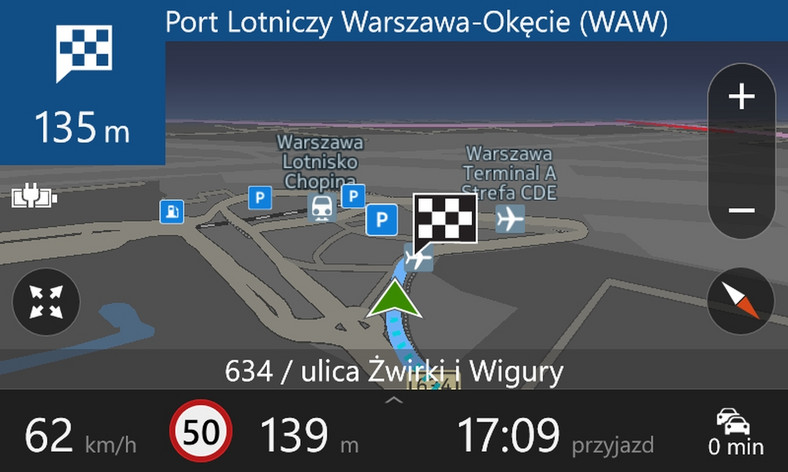 Mapa w trybie nocnym w Lumia 820. Barwy stonowane a mapa dalej bardzo czytelna.