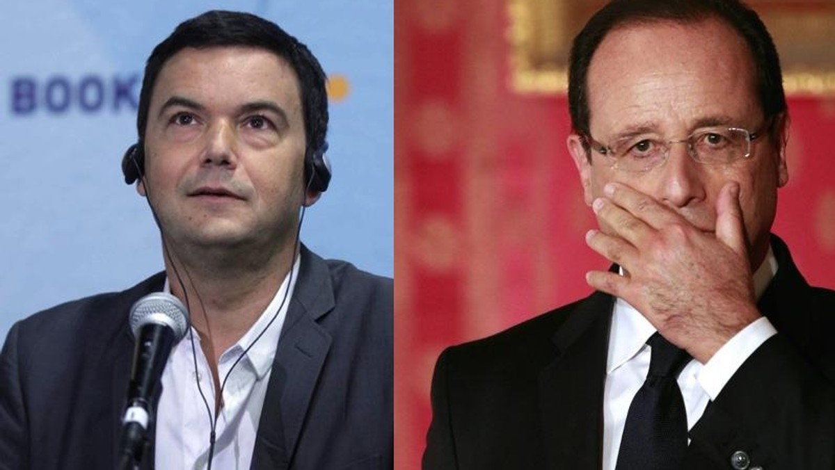 Thomas Piketty oraz prezydent Francji Francois Hollande 