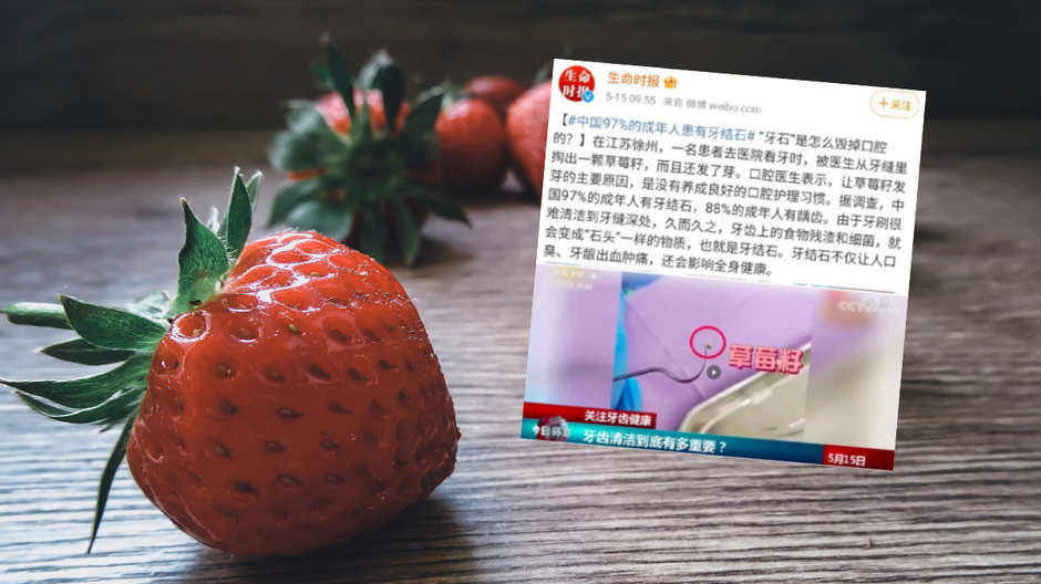 Dentysta w Chinach wyciągnął pacjentowi z ust pestkę truskawki, która zdążyła wykiełkować