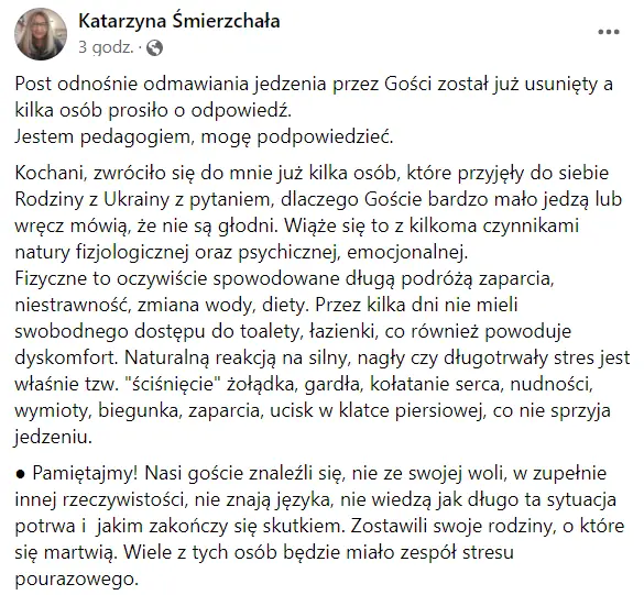 Post oryginalnie ukazał się na grupie &quot;Pomoc dla Ukrainy🇺🇦 Допомога Україні: mieszkanie oraz inna pomoc obywatel&quot;, która zgromadziła już ponad 400 tys. członków / Facebook