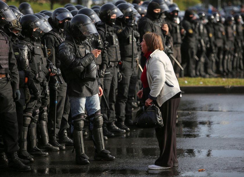 Belarusian opposition supporters hold a rally in Minsk