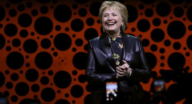 Hilary Clinton dons a leather jacket