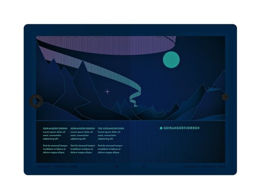 kada se osvetli ultraljubičastim zracima, pojavljuje se čuveni norveški pejzaž, kao i skriveni tekst ispod slike