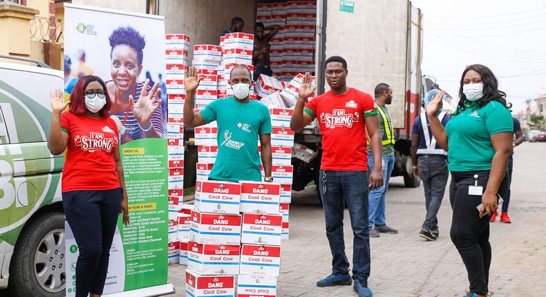 Members of the TG Arla Dairy Products LFTZ Enterprise, makers of Dano Milk during donation of 50M worth of products to the Lagos Food Bank Initiative recently.