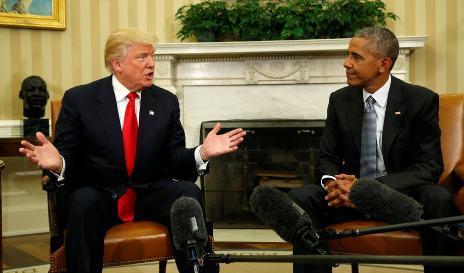 U.S. President Barack Obama meets with then-President-elect Donald Trump in the Oval Office of the White House in Washington November 10, 2016.