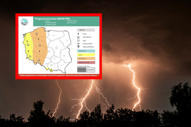 Prognoza pogody IMGW na 22 lipca 2024: przewidywane są burze i silne opady deszczu