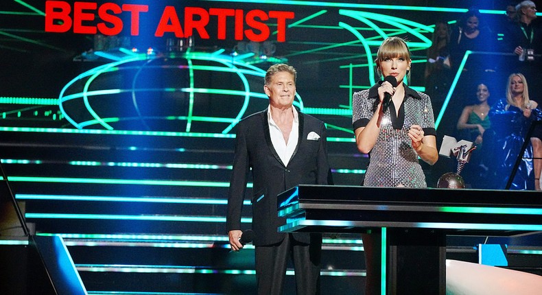 Taylor Swift accepts the Best Artist award onstage during the MTV Europe Music Awards 2022 in Duesseldorf, Germany.Jeff Kravitz/FilmMagic