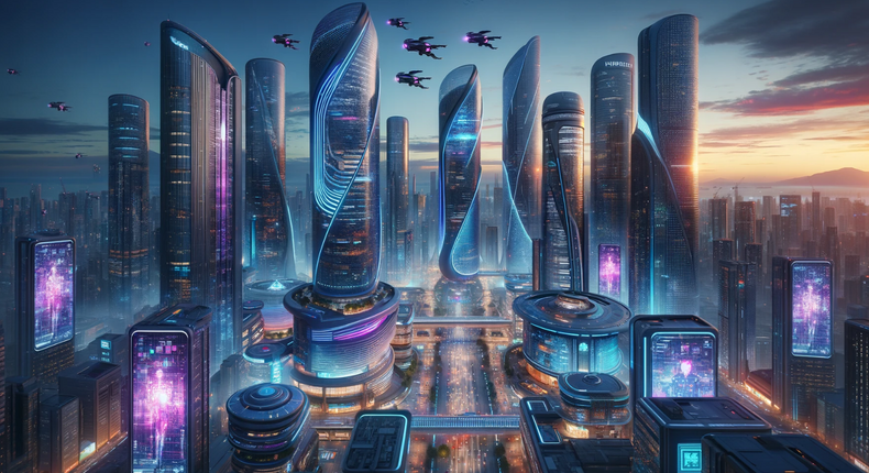An AI-generated image of a futuristic city