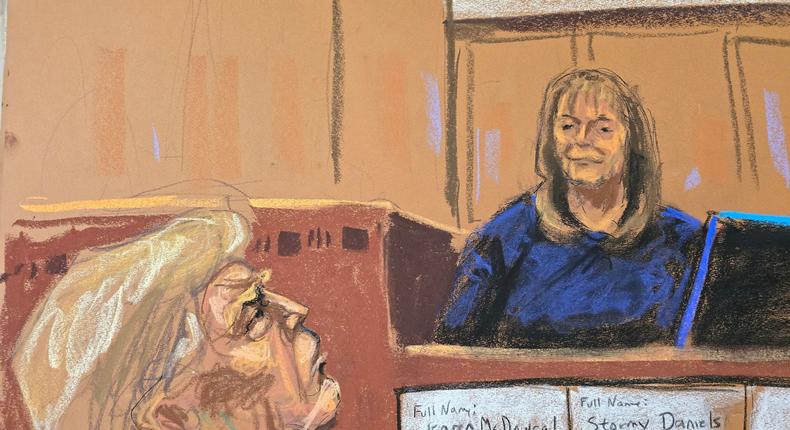 Donald Trump watches testimony by longtime assistant Rhona Graff.Reuters/Jane Rosenberg