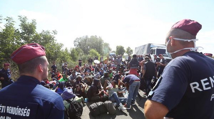 Buszra várnak a röszkei gyűjtőpontról kitört menekültek