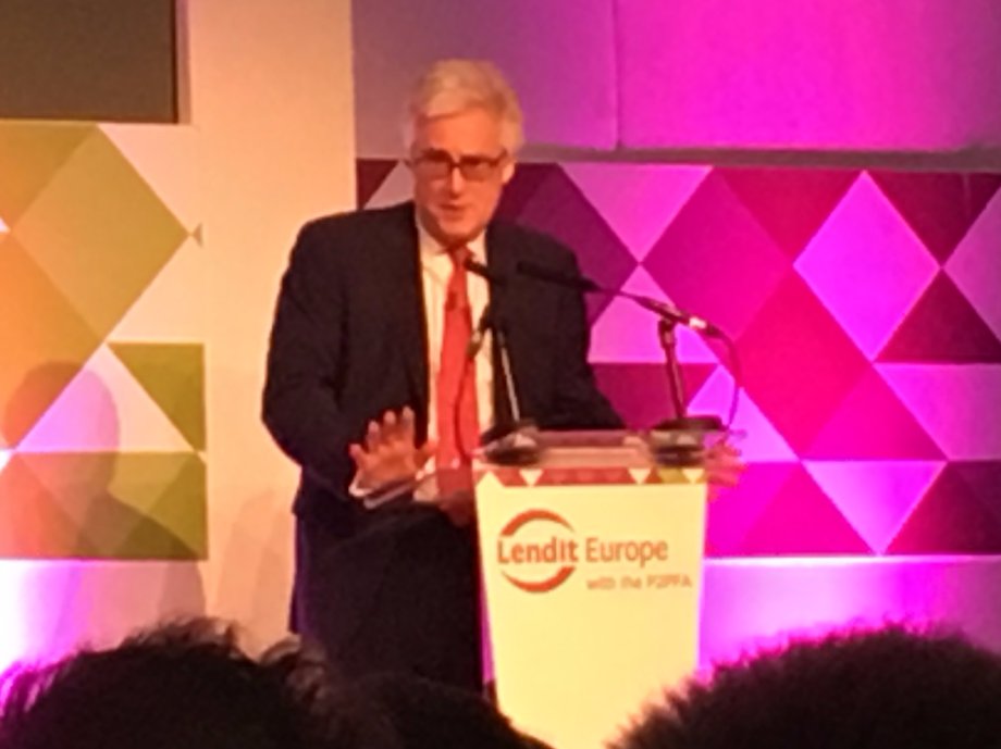 Lord Adair Turner speaking at LendIt Europe 2016.