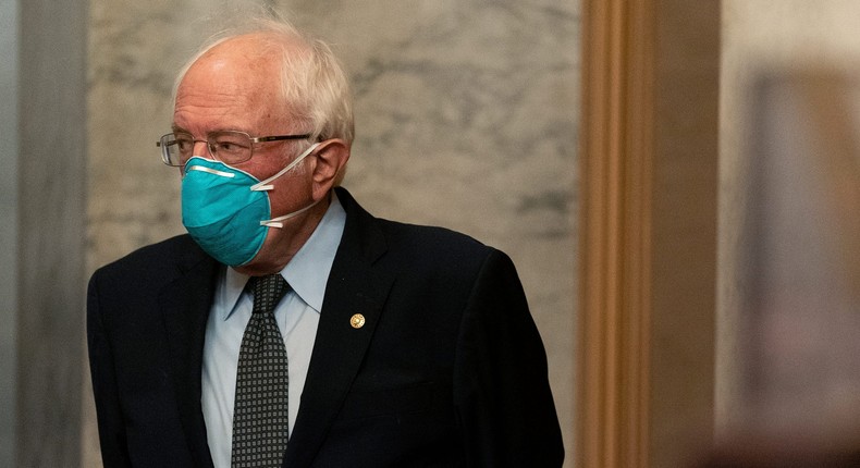 Sen. Bernie Sanders (I-VT) arrives at the Capitol on October 20, 2020.