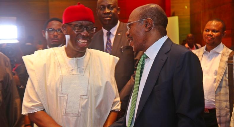 Delta Governor, Sen Ifeanyi Okowa  and the Governor of the Central Bank of Nigeria, Godwin Emefiele (Asaba Metro)