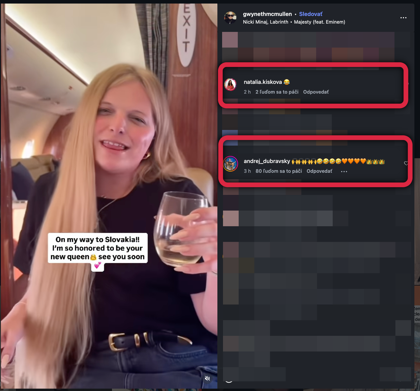 Na príspevok influencerky Gwen McMullen reagovali Natália Kisková či Andrej Dúbravský.