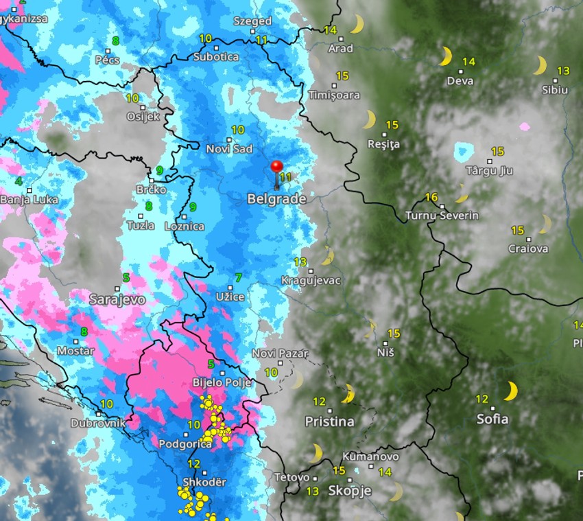 Kretanje padavina danas u 19 časova 