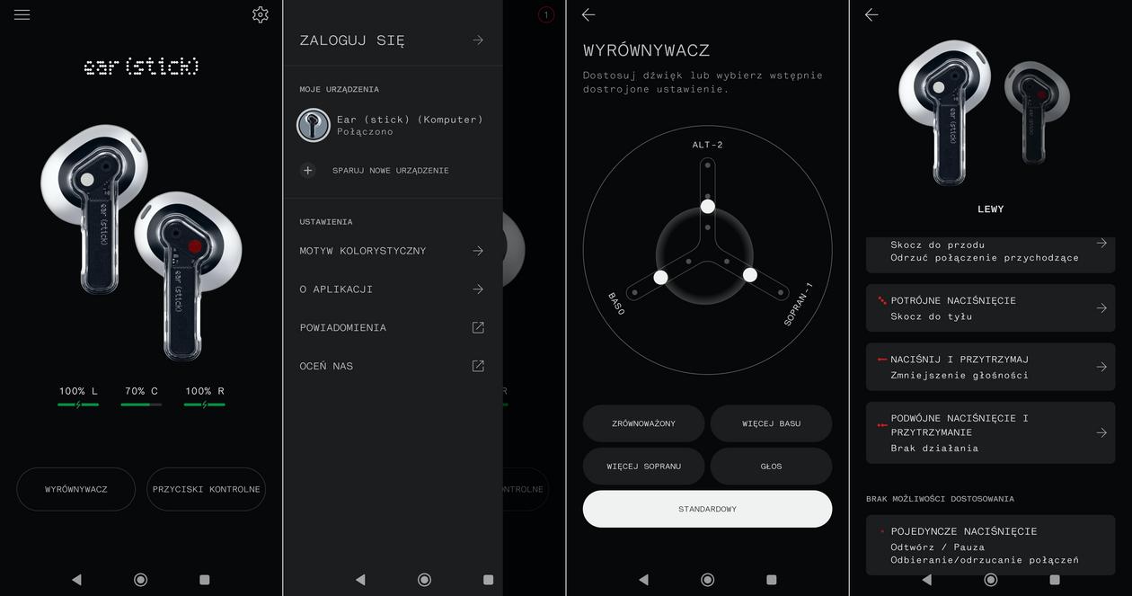 Główne ekrany aplikacji Nothing X, które ujrzymy na ekranie smartfonu z Androidem 