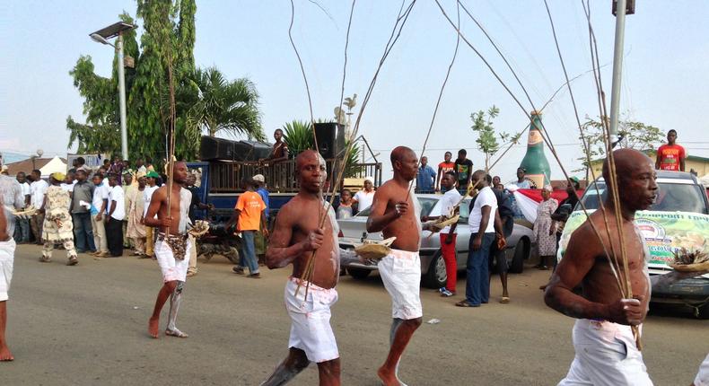 A carnival procession during this year's opening ceremony of the Olojo Festival