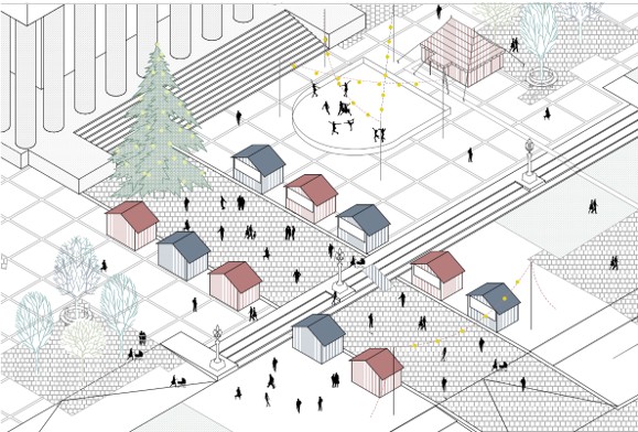 Projekt nowego placu Defilad - targ świąteczny