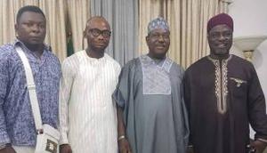 The Director General, Committee Of Youth on Mobilisation and Sensitisation (CYMS) Mr Obinna Nwaka with his team and the new appointed SGF, Sen. George Akume.