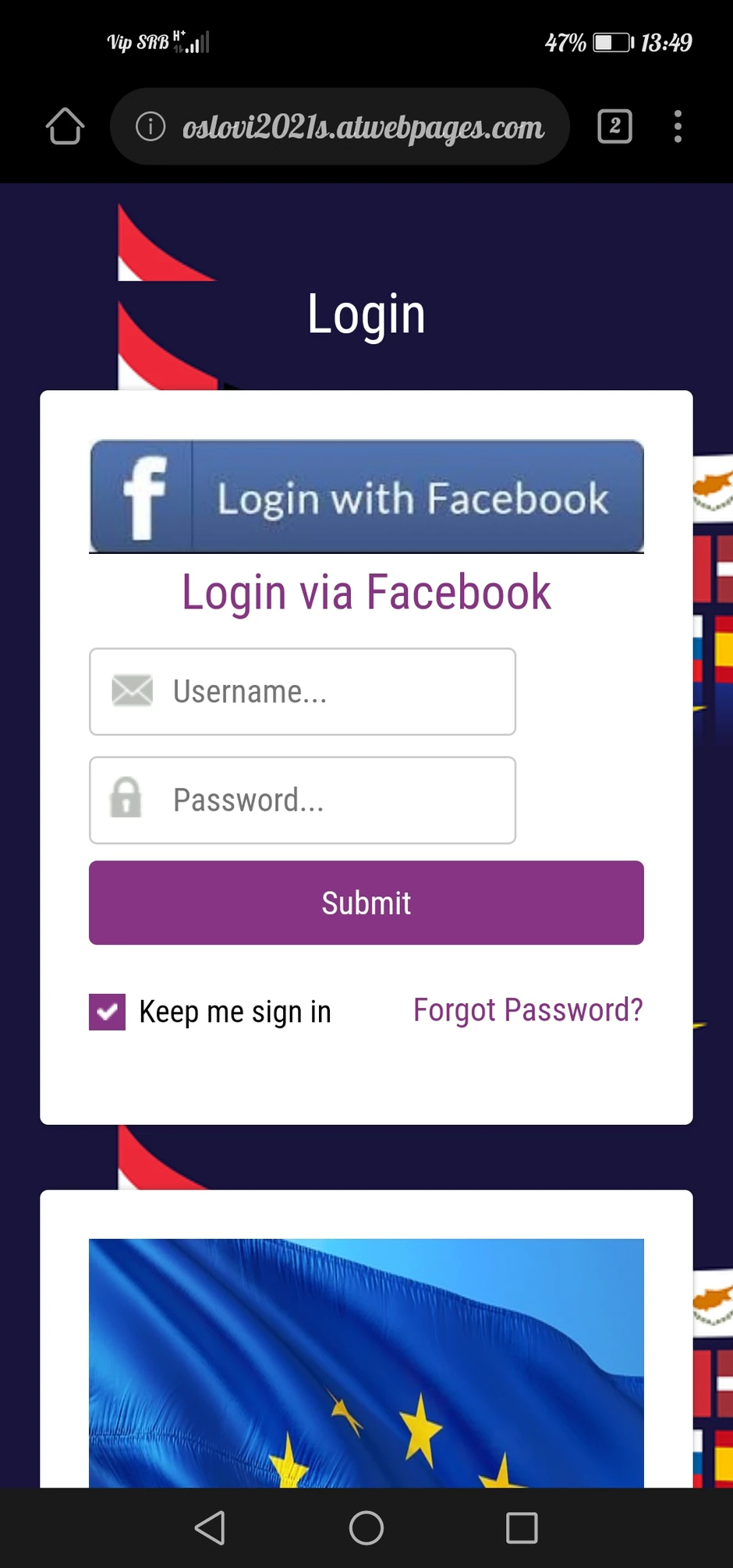 Stranica na kojoj je S. F. trebalo da se prijavi kako bi poslala svoj CV