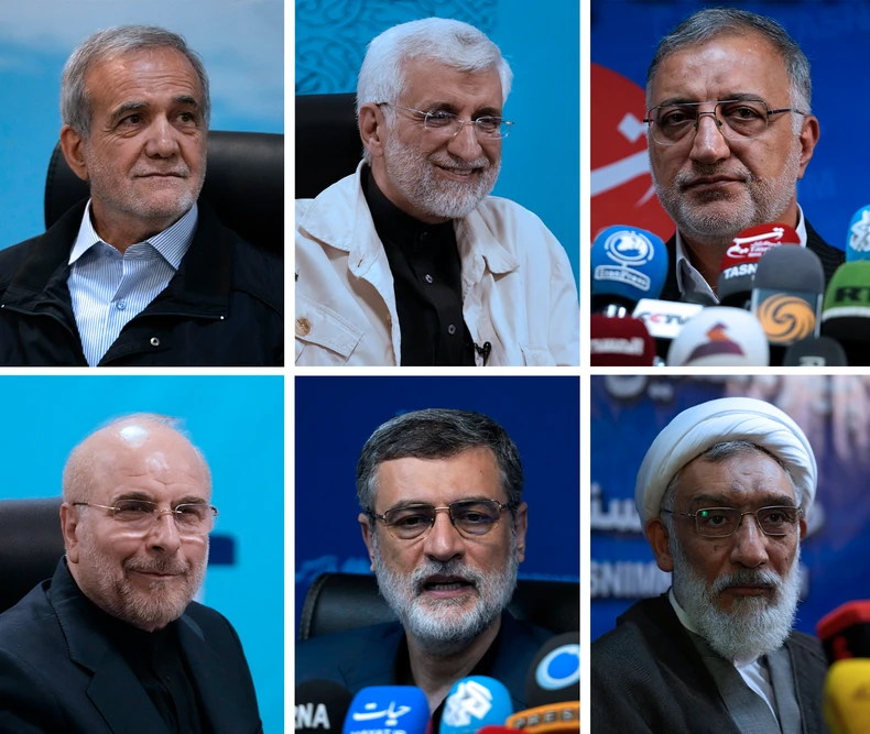 Kandidati na predsedničkim izborima u Iranu Masud Pezeškijan, Saed Džalili, Alireza Zakani, Mohamad Bager Kalibaf, Amirhosein Gazizade Hašemi, Mostafa Purmohamadi