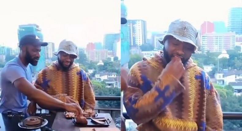Dennis Ombachi treats Davido who is in Nairobi for Raha Fest 2024 to a sumptuous meal of ugali and omena
