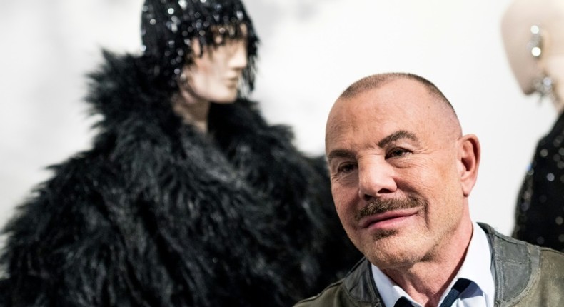 French fashion designer Thierry Mugler poses during the presentation his exhibition Couturissime at the Montreal Museum of Fine Arts, on February 26, 2019