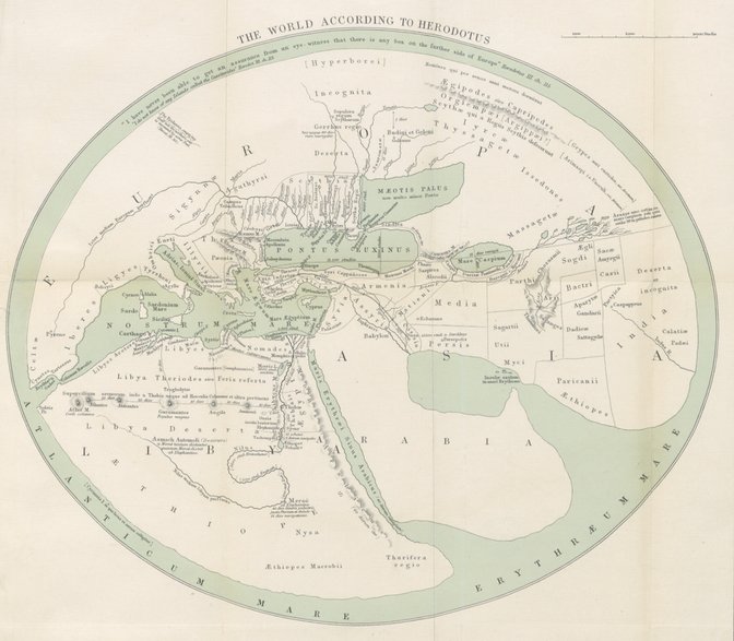 Zrekonstruowana mapa świata na podstawie pism Herodota