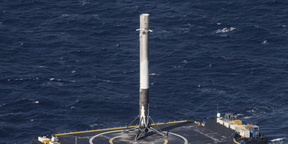 SpaceX successfully landed a reusable rocket on a floating barge in the ocean.