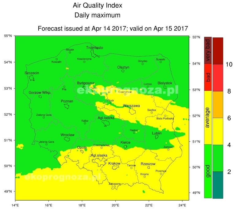Ekoprognoza na 15 kwietnia 2017r.