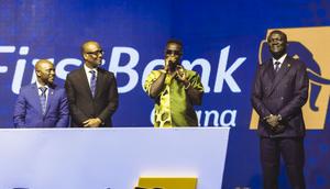 Sarkodie interacting with the audience at a First Bank Ghana event