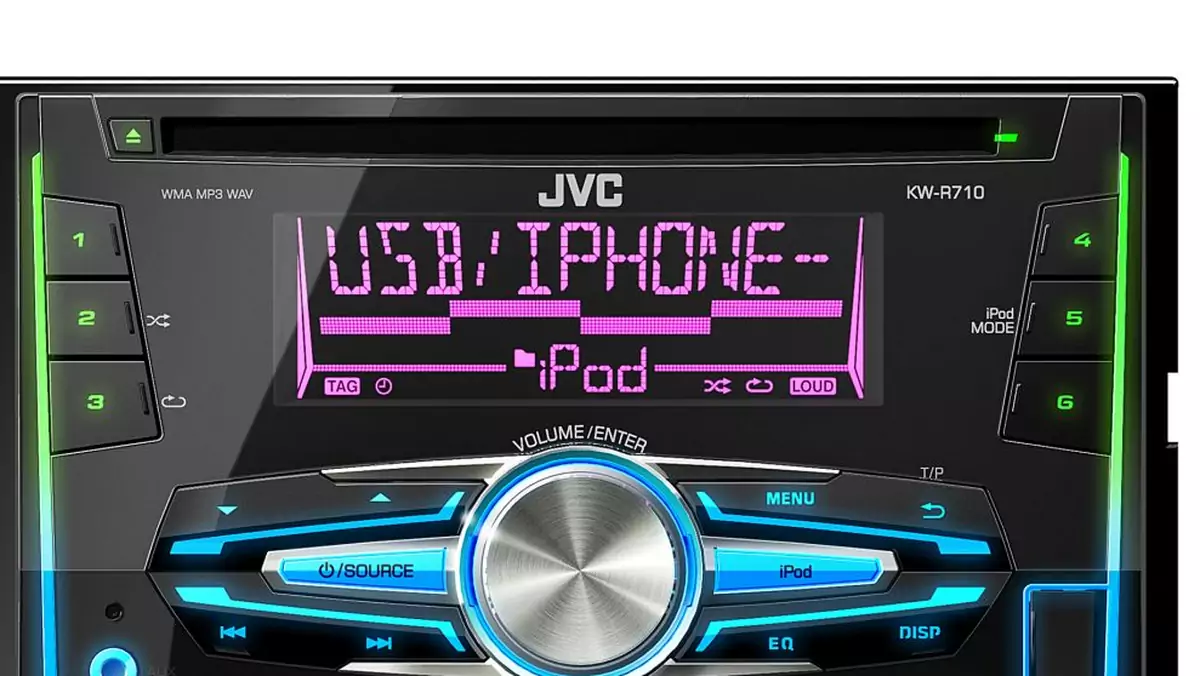 JVC KW-R710. Bluetooth w opcji jako moduł USB. I niezbędny gadżet: trzy niezależnie sterowane strefy podświetlenia.