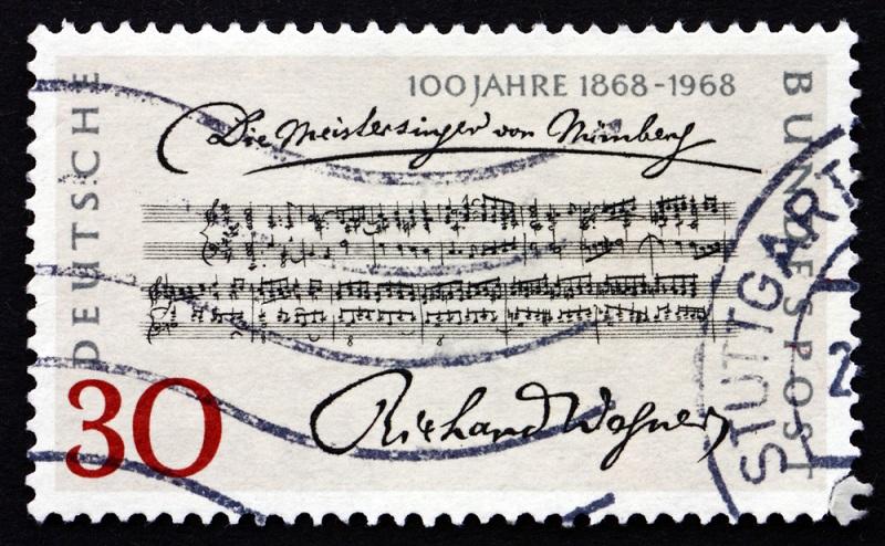 Znaczek wydany z okazji 100-lecia pierwszego wykonania opery Wagnera "The Mastersingers", ok. 1968 r.