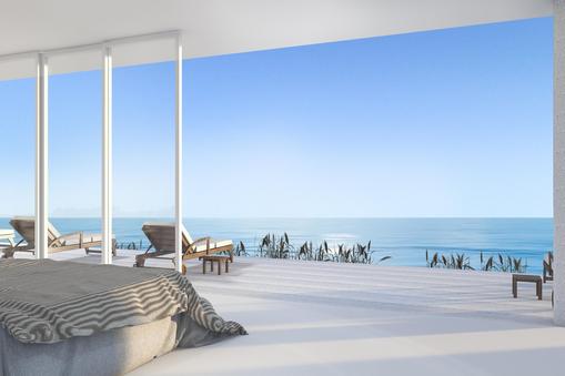 3d rendering luxury villa bedroom near beach