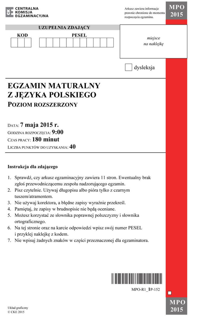 Matura z polskiego na poziomie rozszerzonym 2015