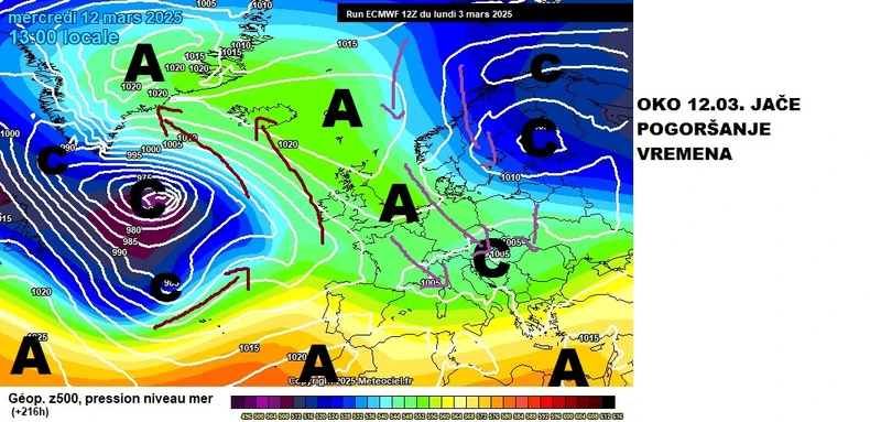 Oko 12.3. jače pogoršanje vremena 