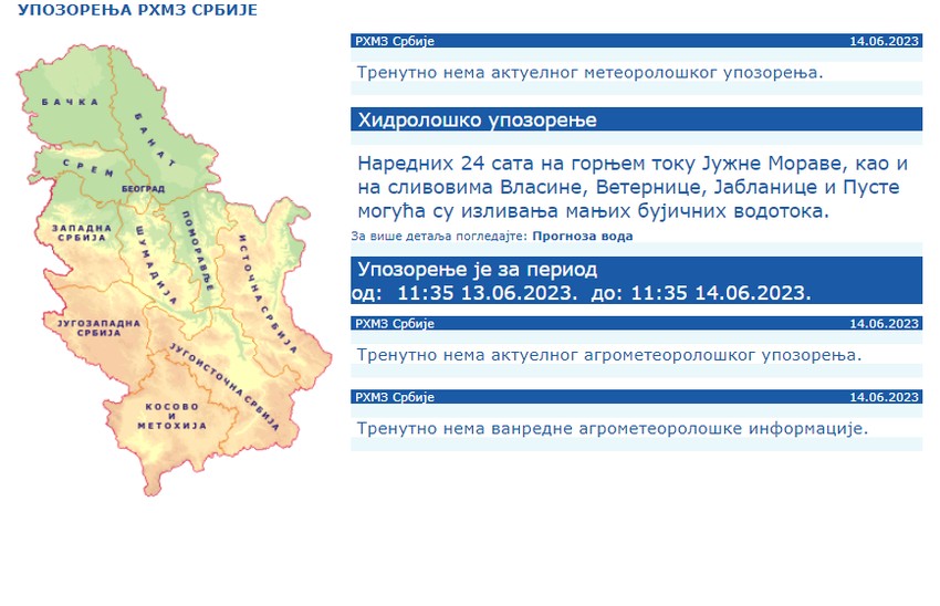 RHMZ upozorenje na poplave