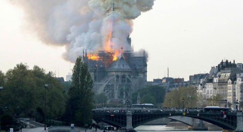 Fire struck Paris's landmark Notre-Dame Cathedral on Monday afternoon