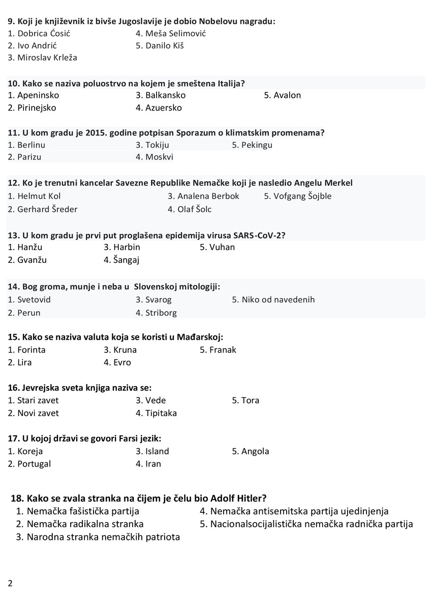 Test opšte informisanosti