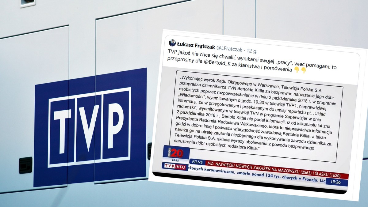 Główne wydanie "Wiadomości" TVP w czwartek rozpoczęło się cztery minuty wcześniej. W ten sposób telewizja publiczna chciała uniknąć pokazania w porze największej oglądalności planszy z przeprosinami dla dziennikarza TVN Bertolda Kittela - informuje branżowy portal Press.pl.